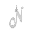 14k White Gold Script Initial N Pendant, Polished Capital Letter Charm for Women