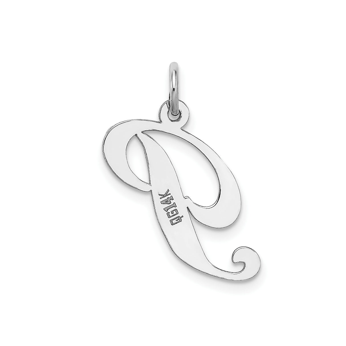 14k White Gold Script Letter P Pendant, Polished Capital Initial Charm for Women