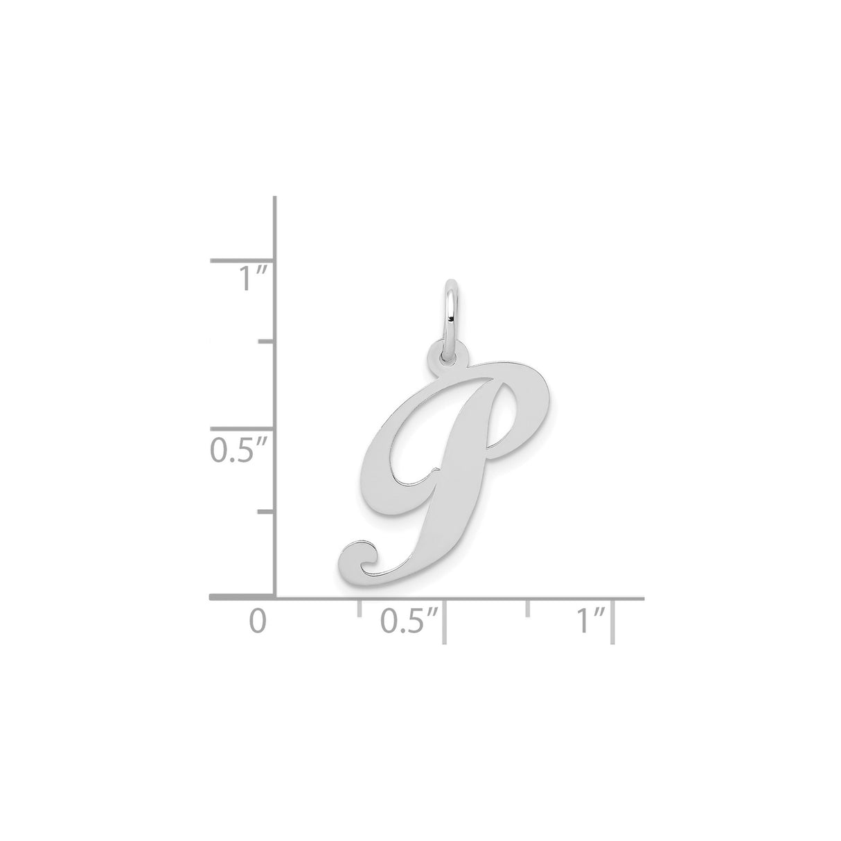 14k White Gold Script Letter P Pendant, Polished Capital Initial Charm for Women