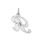 14k White Gold Script Letter R Pendant, Polished Initial Charm for Women or Bracelet