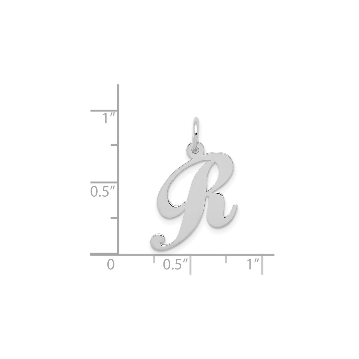 14k White Gold Script Letter R Pendant, Polished Initial Charm for Women or Bracelet