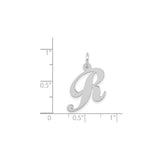 14k White Gold Script Letter R Pendant, Polished Initial Charm for Women or Bracelet
