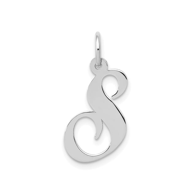 14k White Gold Script Letter S Pendant, Polished Initial Charm for Women
