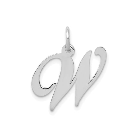 14k White Gold Script Initial W Pendant, Cursive Letter Charm for Women