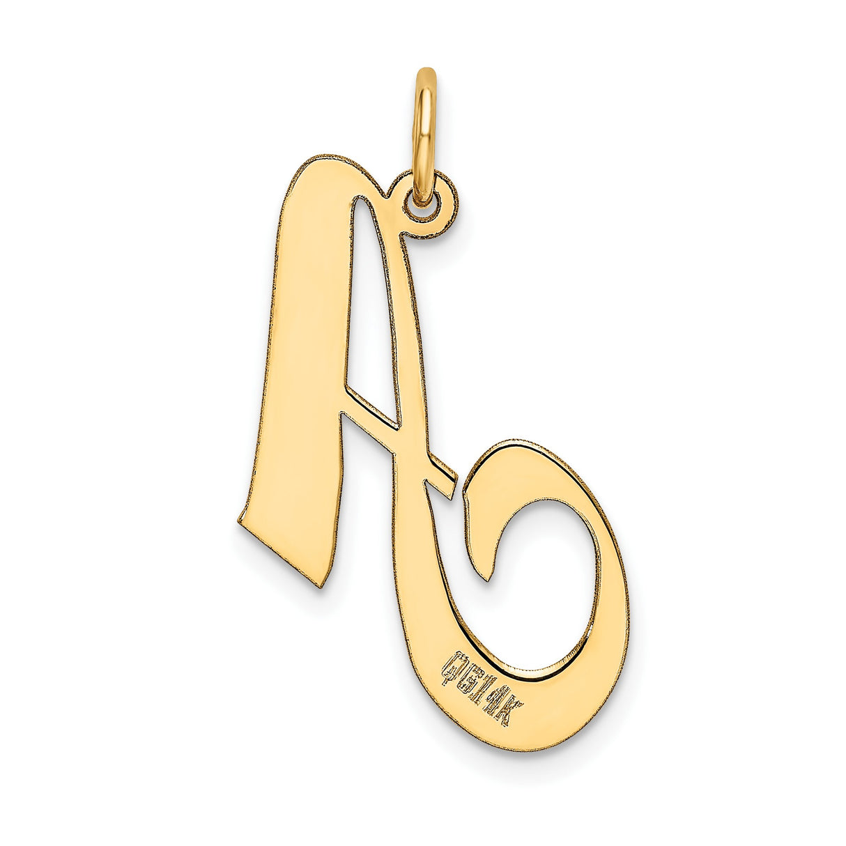 14k Yellow Gold Letter A Pendant, Polished Script Alphabet Charm for Women