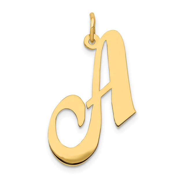 14k Yellow Gold Letter A Pendant, Polished Script Alphabet Charm for Women