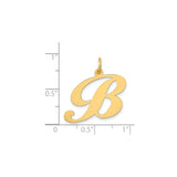 14k Yellow Gold Script Initial B Pendant, Polished Cursive Letter Charm for Women
