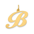 14k Yellow Gold Script Initial B Pendant, Polished Cursive Letter Charm for Women