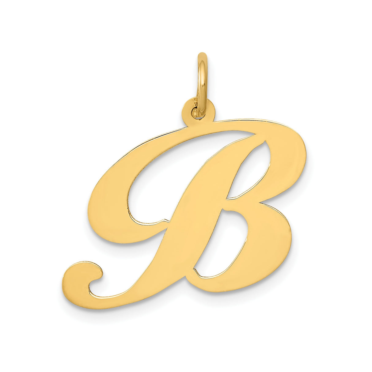 14k Yellow Gold Script Initial B Pendant, Polished Cursive Letter Charm for Women