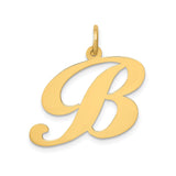 14k Yellow Gold Script Initial B Pendant, Polished Cursive Letter Charm for Women