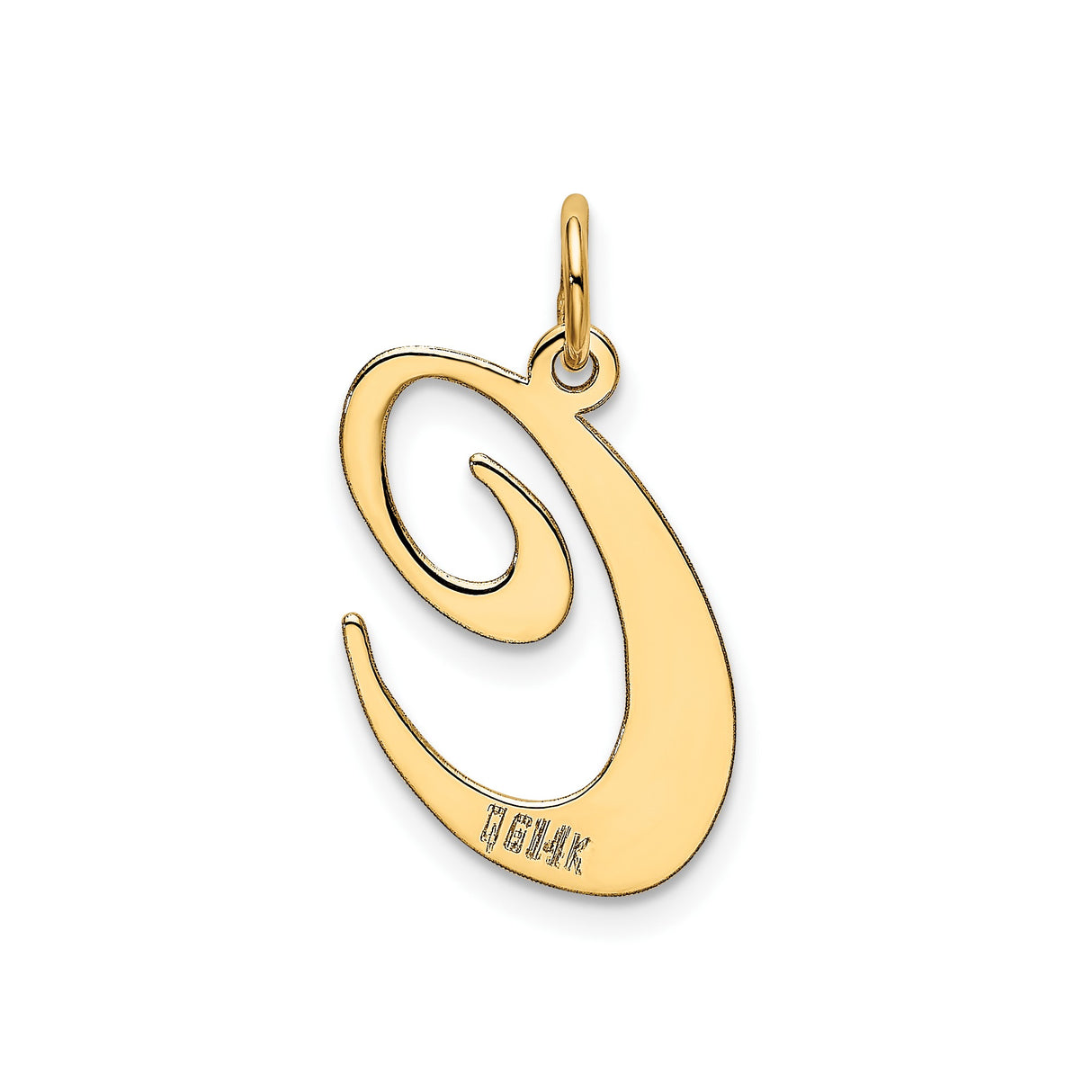 14k Yellow Gold Script Letter C Pendant, Polished Uppercase Initial Charm for Women