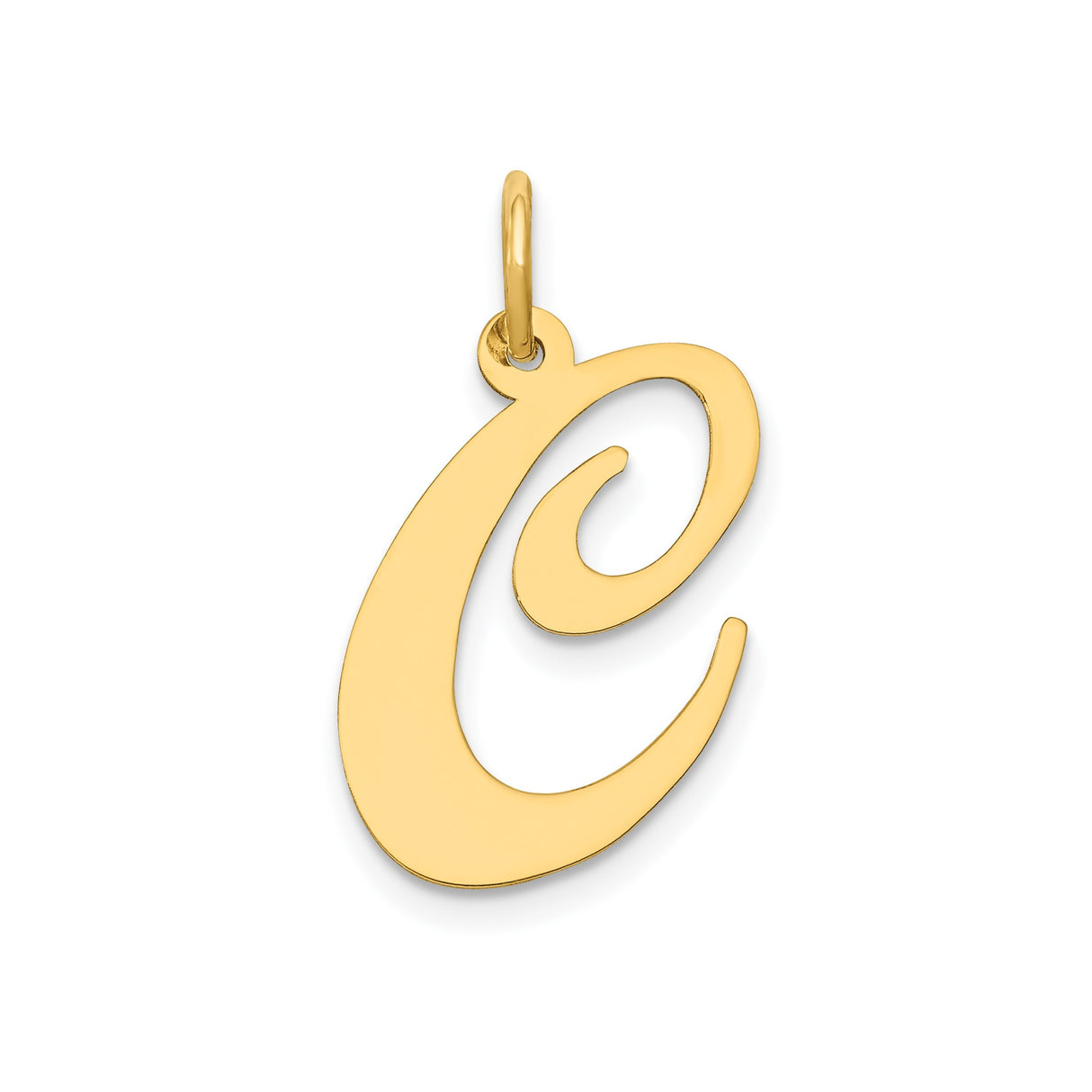 14k Yellow Gold Script Letter C Pendant, Polished Uppercase Initial Charm for Women