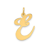14k Yellow Gold Script Initial E Pendant, Cursive Letter Charm for Women