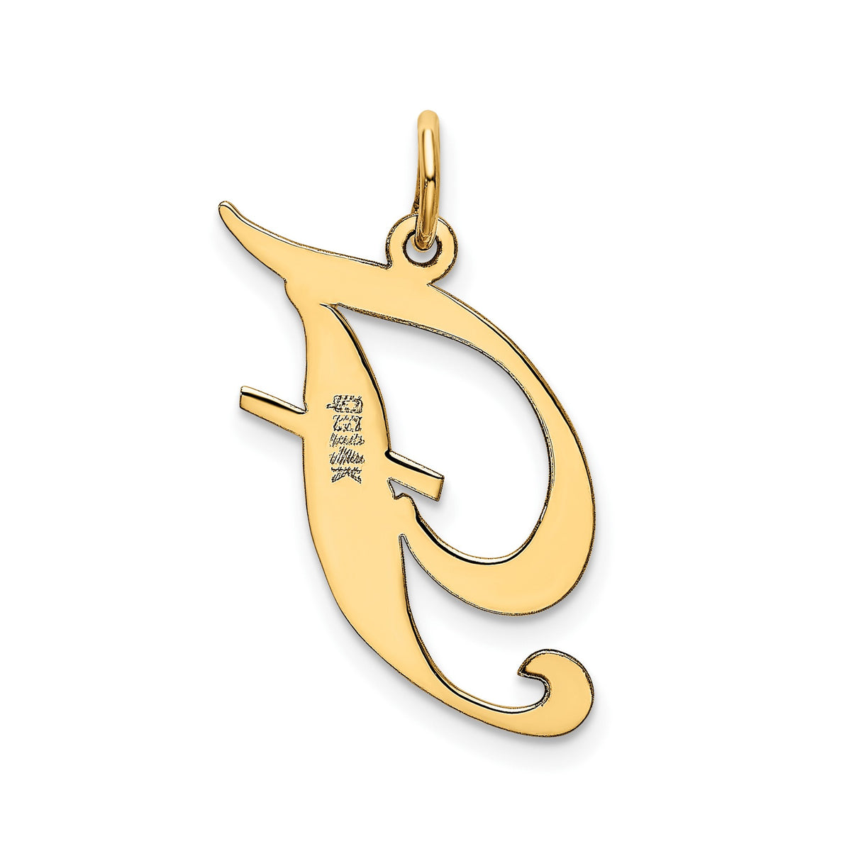 14k Yellow Gold Initial Pendant, Cursive Script Letter J Charm for Women