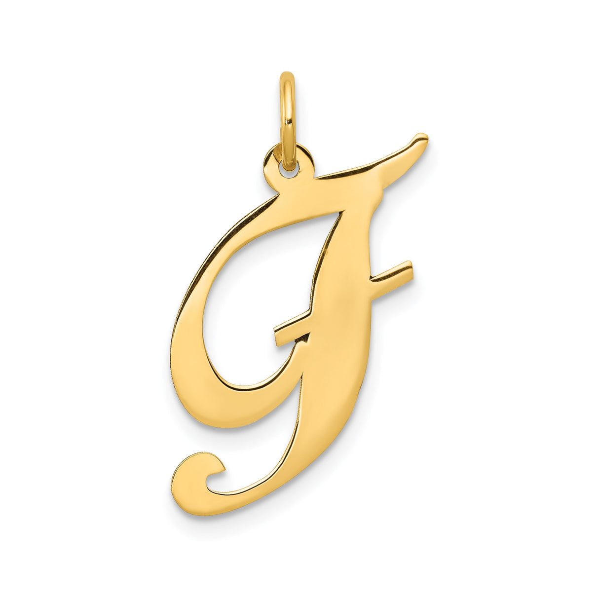 14k Yellow Gold Initial Pendant, Cursive Script Letter J Charm for Women