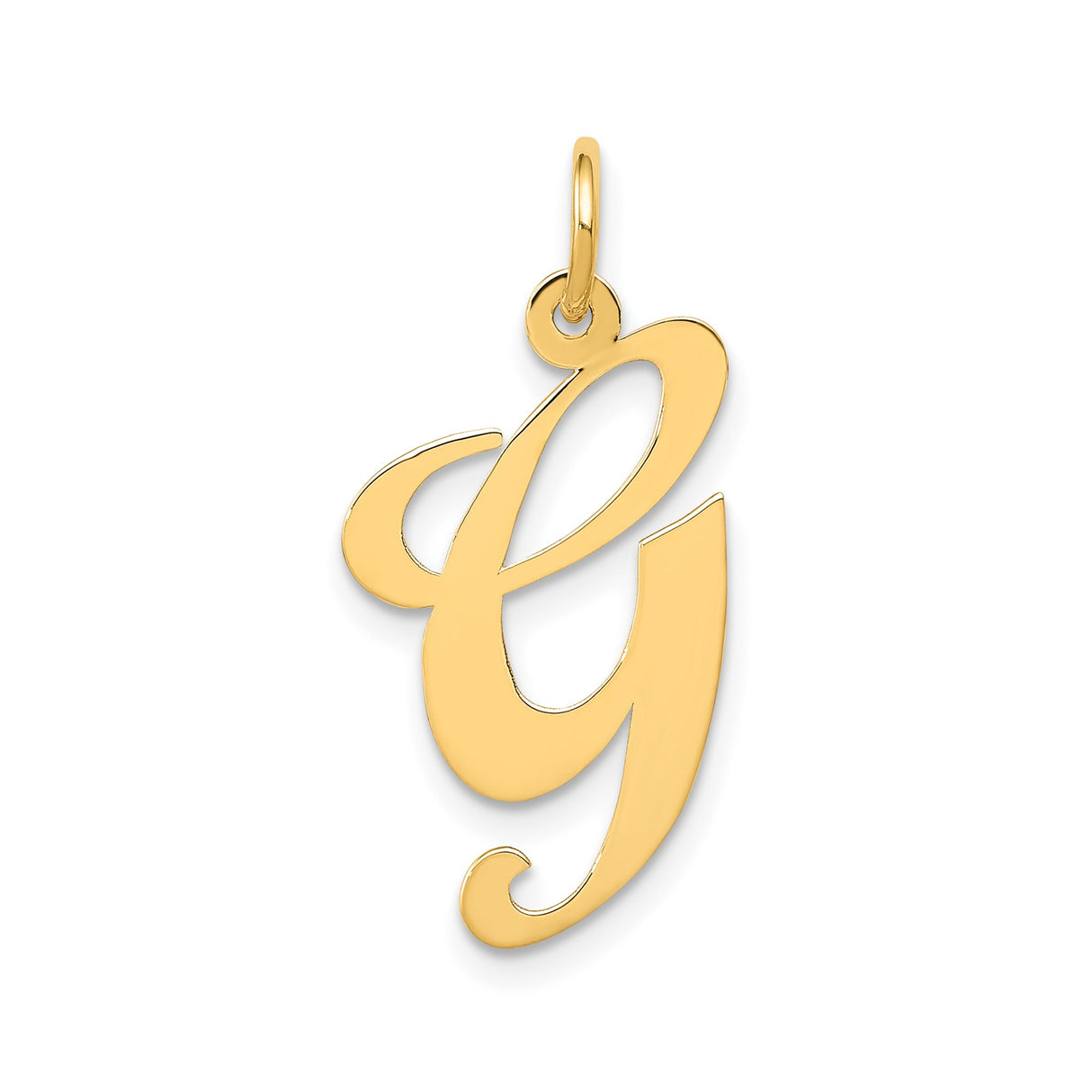 14k Yellow Gold Script Initial G Pendant, Polished Cursive Letter Charm for Women