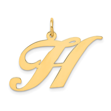 14k Yellow Gold Initial H Pendant, Cursive Script Letter Charm for Women or Unisex Wear