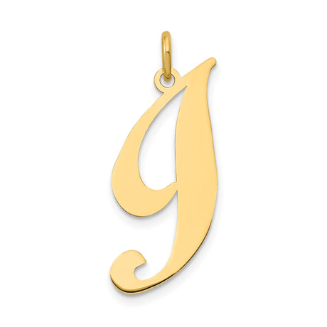 14k Yellow Gold Script Initial J Pendant, Polished Letter Charm for Women
