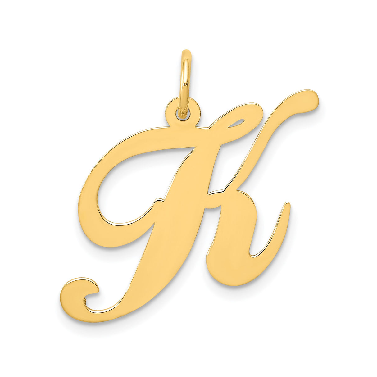 14k Yellow Gold Script Letter K Pendant, Cursive Initial Charm for Women or Unisex Wear
