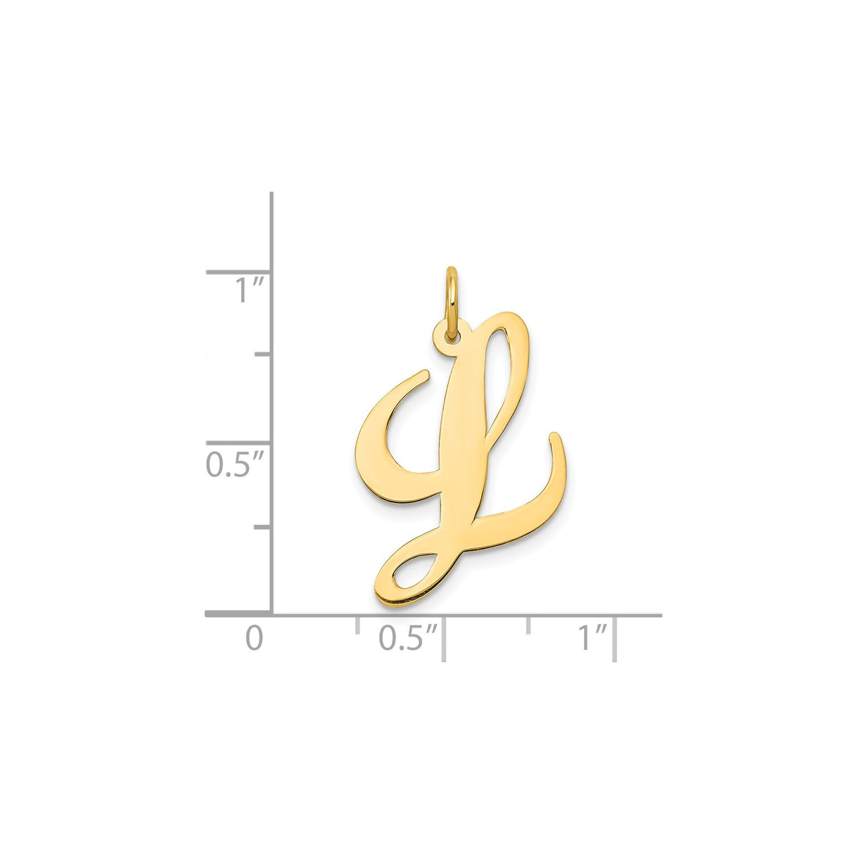 14k Yellow Gold Script Initial Pendant, Polished Uppercase Letter L Charm for Women