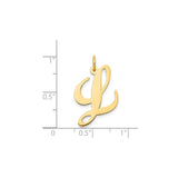 14k Yellow Gold Script Initial Pendant, Polished Uppercase Letter L Charm for Women