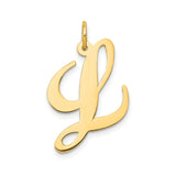 14k Yellow Gold Script Initial Pendant, Polished Uppercase Letter L Charm for Women