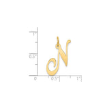 14k Yellow Gold Script Initial Pendant, Polished Cursive Letter N Charm for Women