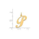 14k Yellow Gold Letter P Script Initial Pendant, Polished Monogram Charm for Women