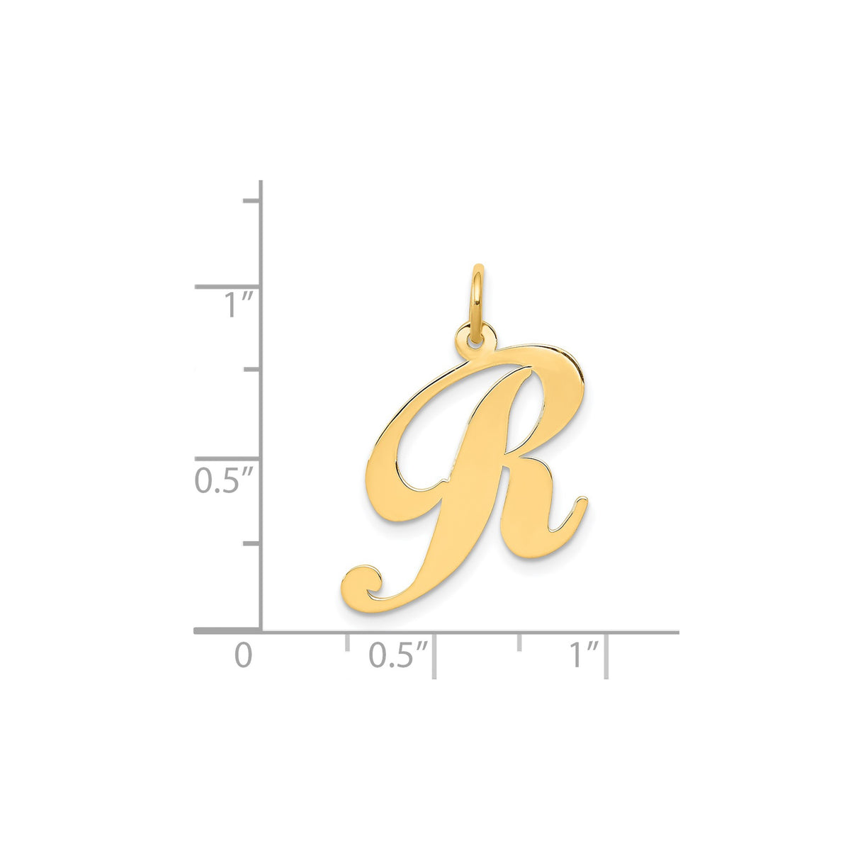 14k Yellow Gold Script Letter R Pendant, Polished Cursive Initial Charm for Women