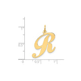 14k Yellow Gold Script Letter R Pendant, Polished Cursive Initial Charm for Women