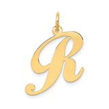 14k Yellow Gold Script Letter R Pendant, Polished Cursive Initial Charm for Women