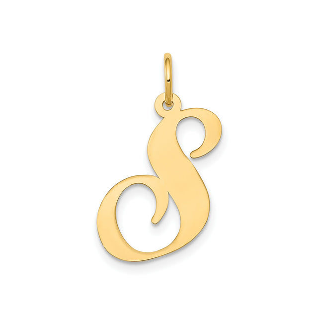 14k Yellow Gold Script Initial S Pendant, Cursive Letter Charm for Women
