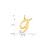 14k Yellow Gold Initial J Pendant, Script Letter Charm with Polished Finish for Women