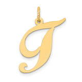14k Yellow Gold Initial J Pendant, Script Letter Charm with Polished Finish for Women