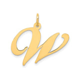 14k Yellow Gold Script W Pendant, Polished Cursive Letter Charm, Dainty Monogram Jewelry
