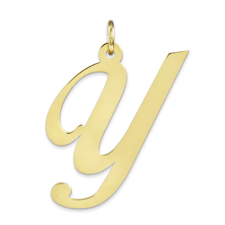 Large Fancy Script Initial Y Charm Pendant in Real 14k Yellow Gold