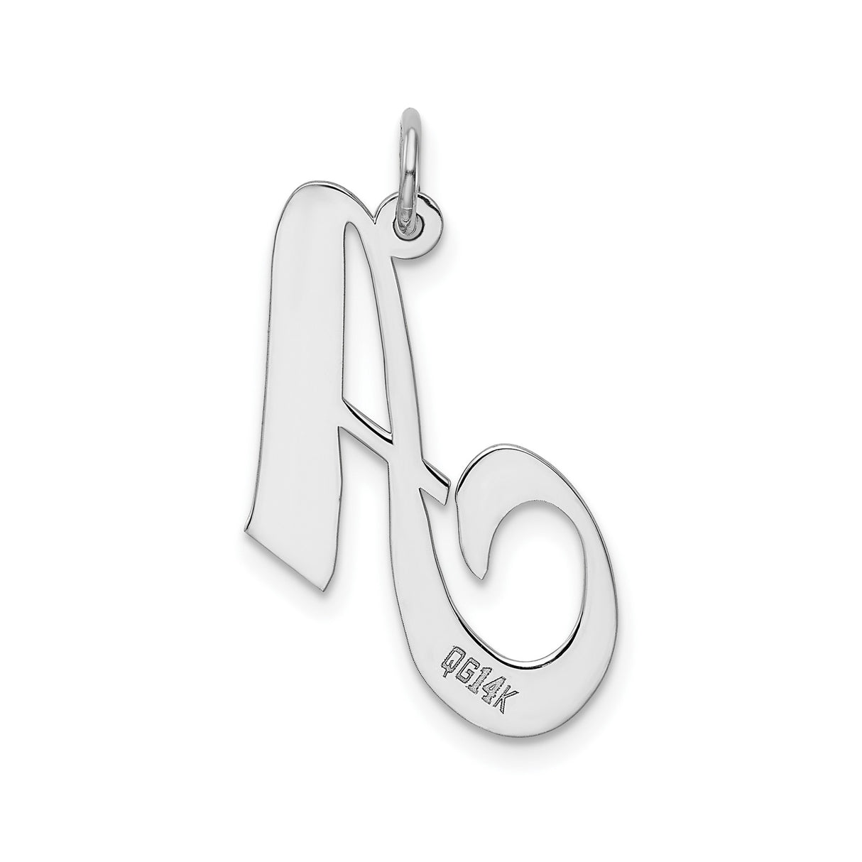 14k White Gold Script Initial A Pendant, Custom Cursive Letter Charm for Women