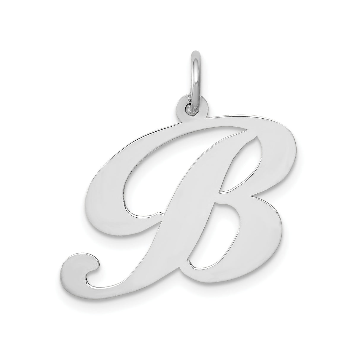 14k White Gold Initial B Pendant, Polished Script Letter Charm for Women