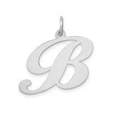 14k White Gold Initial B Pendant, Polished Script Letter Charm for Women