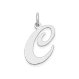 14k White Gold Script Letter C Pendant Charm, Polished Initial Monogram Jewelry for Women