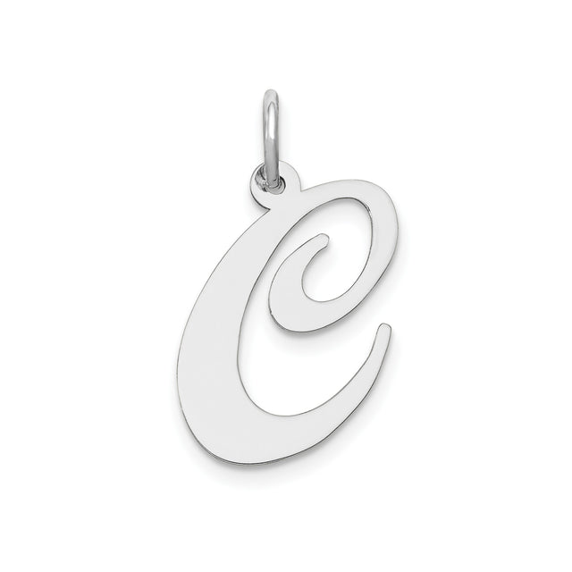 14k White Gold Script Letter C Pendant Charm, Polished Initial Monogram Jewelry for Women