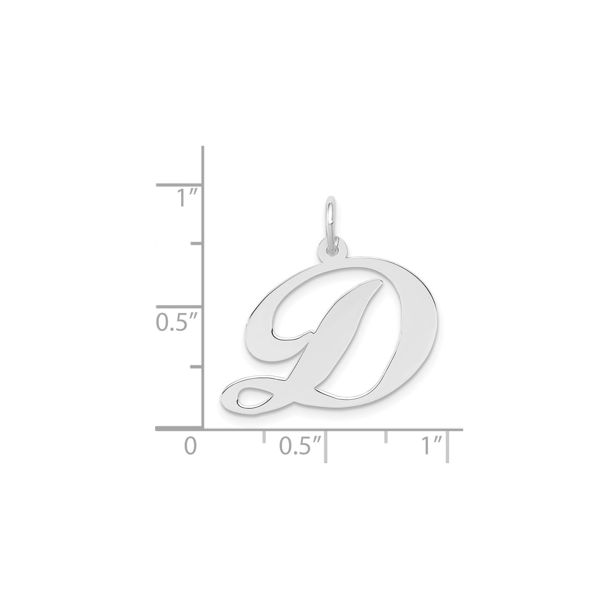 14k White Gold Script Initial D Pendant, Polished Cursive Letter Charm for Women