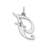 14k White Gold Script Initial J Pendant, Polished Cursive Letter Charm for Women