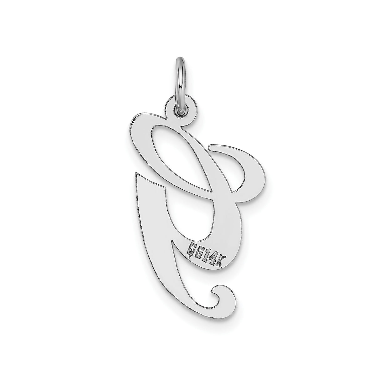 14k White Gold Script Initial Pendant, Letter G Charm, Polished Finish Jewelry for Women