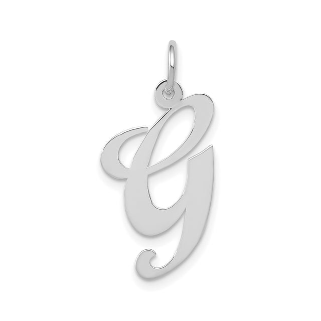14k White Gold Script Initial Pendant, Letter G Charm, Polished Finish Jewelry for Women