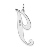 14k White Gold Script Initial J Pendant, Polished Letter Charm for Women