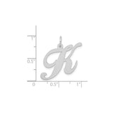 14k White Gold Script Initial K Pendant, Cursive Letter Charm for Women