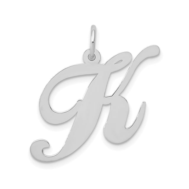 14k White Gold Script Initial K Pendant, Cursive Letter Charm for Women
