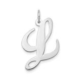 14k White Gold Script Initial J Pendant, Polished Cursive Alphabet Charm for Women