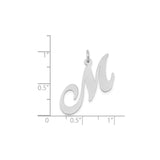 14k White Gold Script Letter M Pendant, Cursive Initial Charm for Women